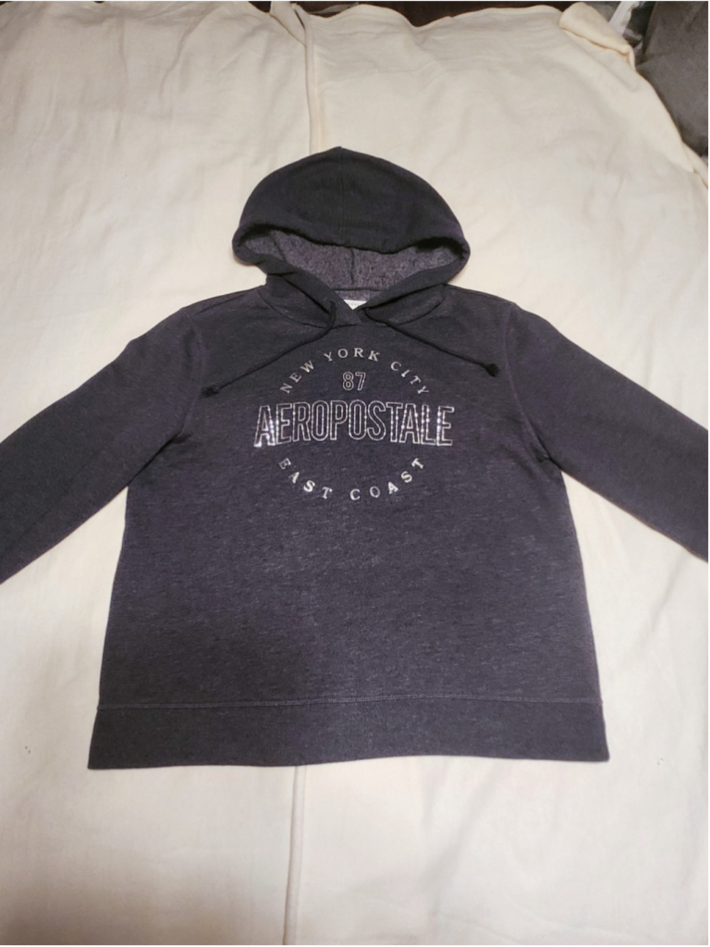 Aeropostale Comfy Fleece SIlver Graphic Navy Pullover Hoodie Sweatshirt Medium - Picture 5 of 7